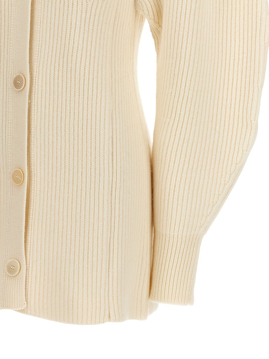 Jil Sander Ribbed Cardigan 100 Percent Wool White Luxury Knit For Women Layering Essential