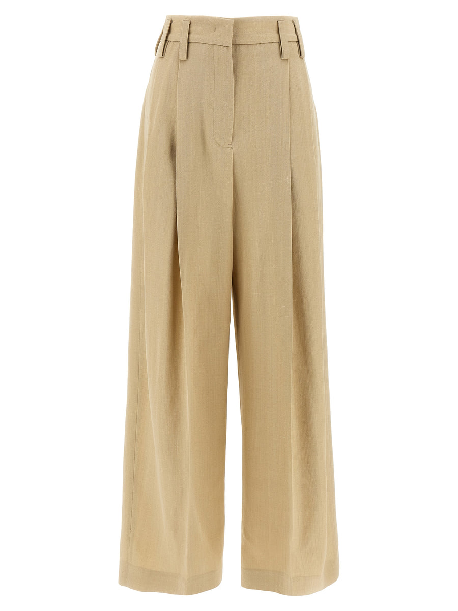 Jil Sander 100 AW 36 High Waist Trousers Beige Silk Blend Luxurious Officewear For Women Professionals