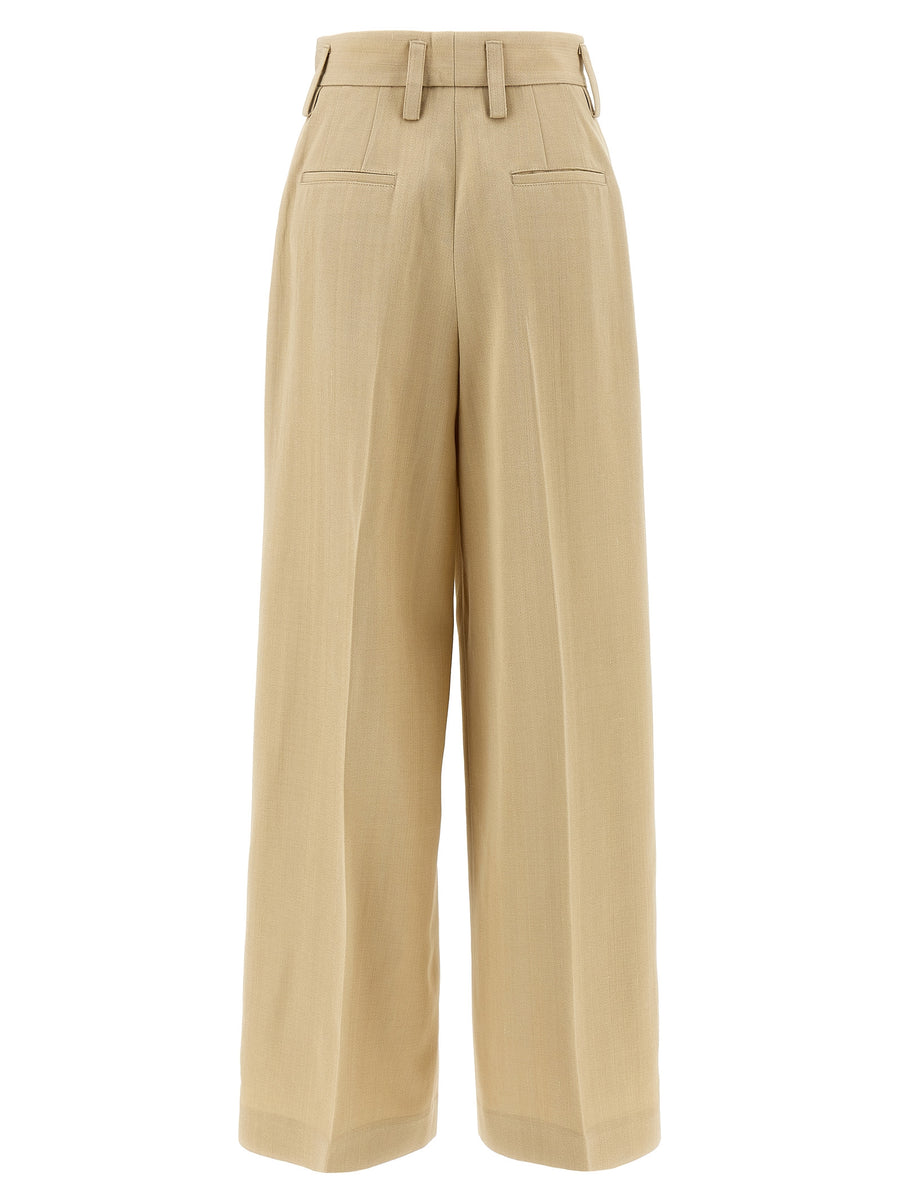 Jil Sander 100 AW 36 High Waist Trousers Beige Silk Blend Luxurious Officewear For Women Professionals