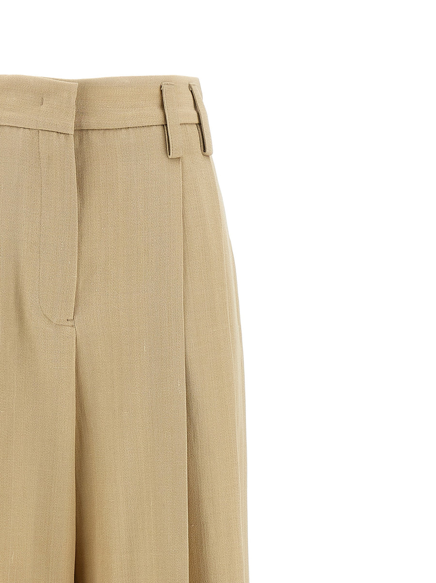 Jil Sander 100 AW 36 High Waist Trousers Beige Silk Blend Luxurious Officewear For Women Professionals