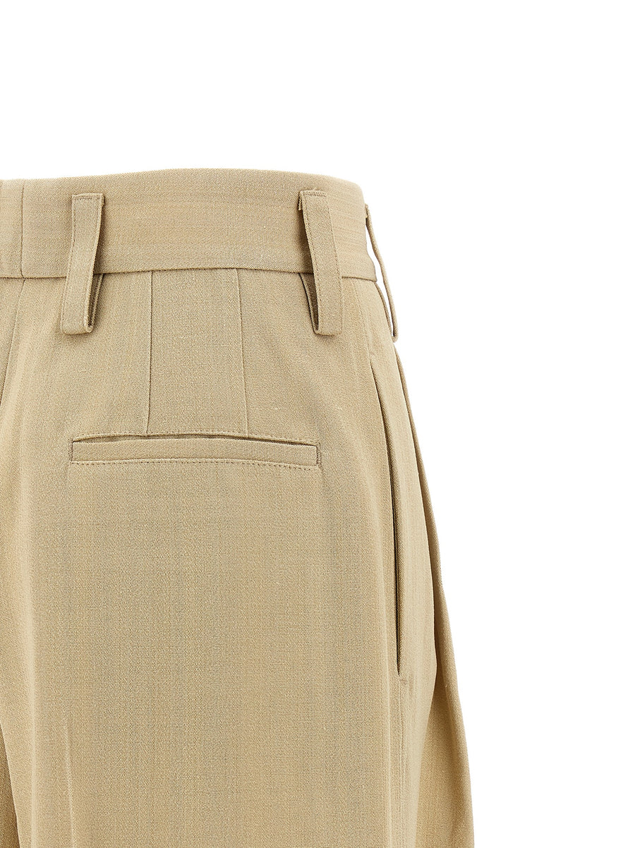 Jil Sander 100 AW 36 High Waist Trousers Beige Silk Blend Luxurious Officewear For Women Professionals