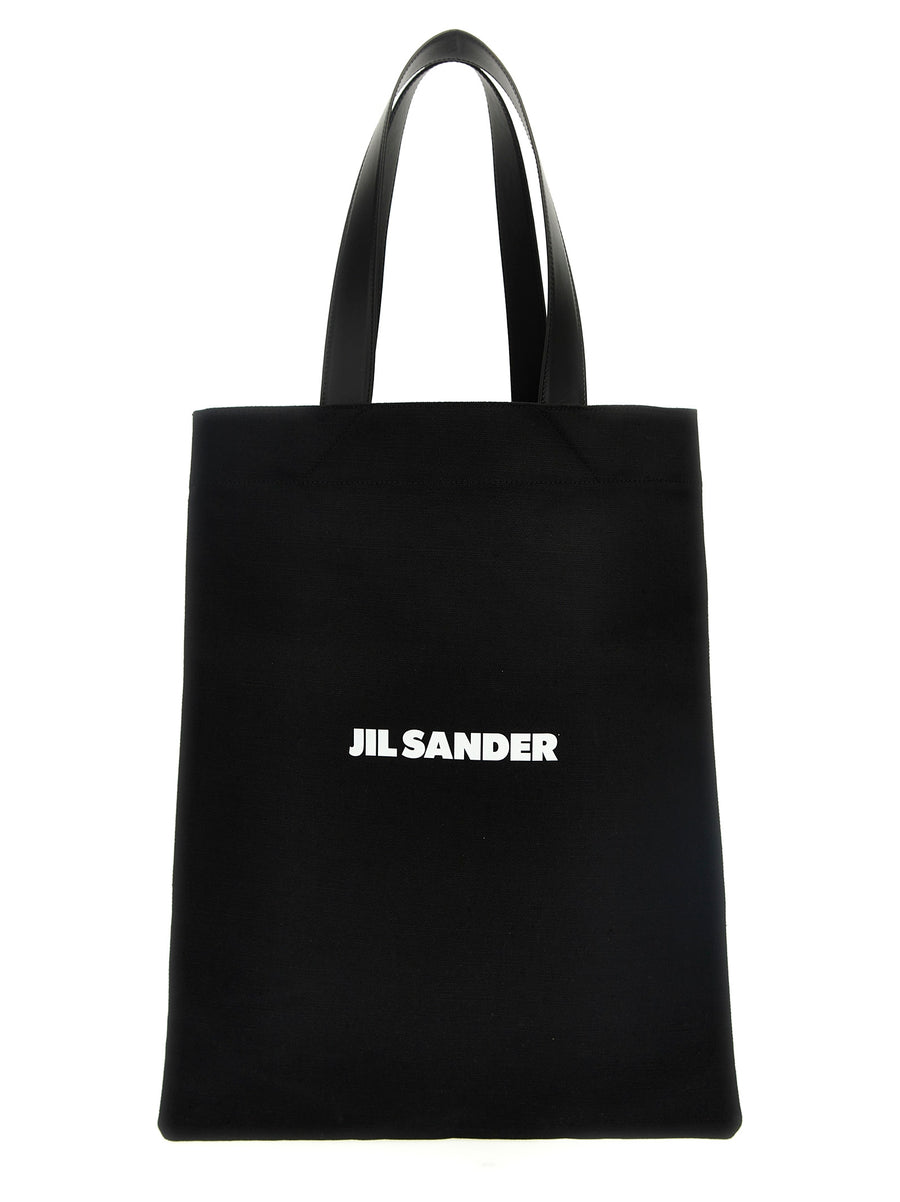 Jil Sander Flat Shopper Luxurious Minimalist Canvas Bag With Leather Handles Medium For Women