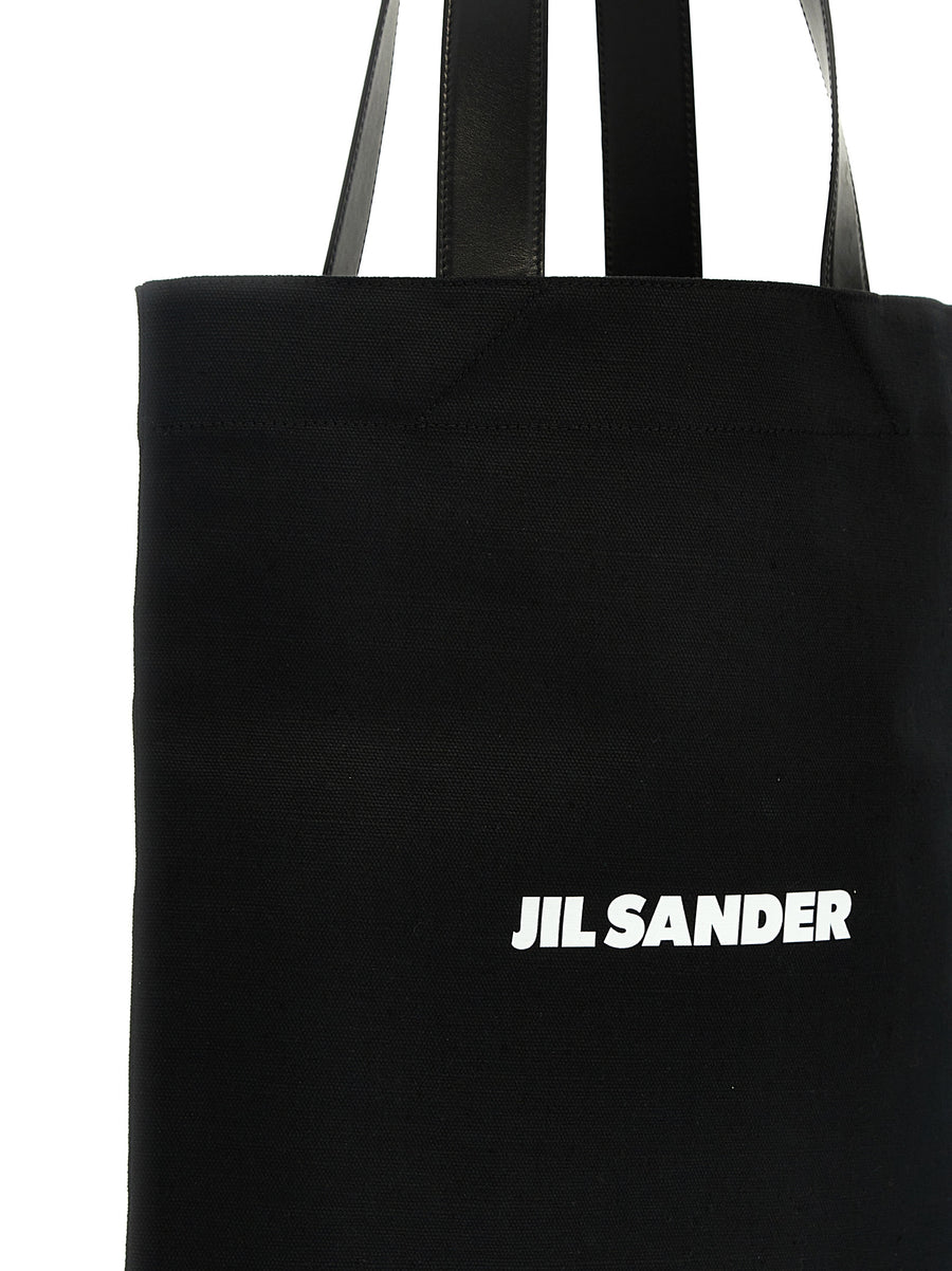 Jil Sander Flat Shopper Luxurious Minimalist Canvas Bag With Leather Handles Medium For Women