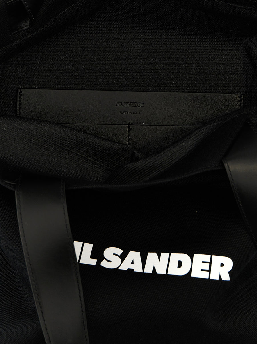 Jil Sander Flat Shopper Luxurious Minimalist Canvas Bag With Leather Handles Medium For Women