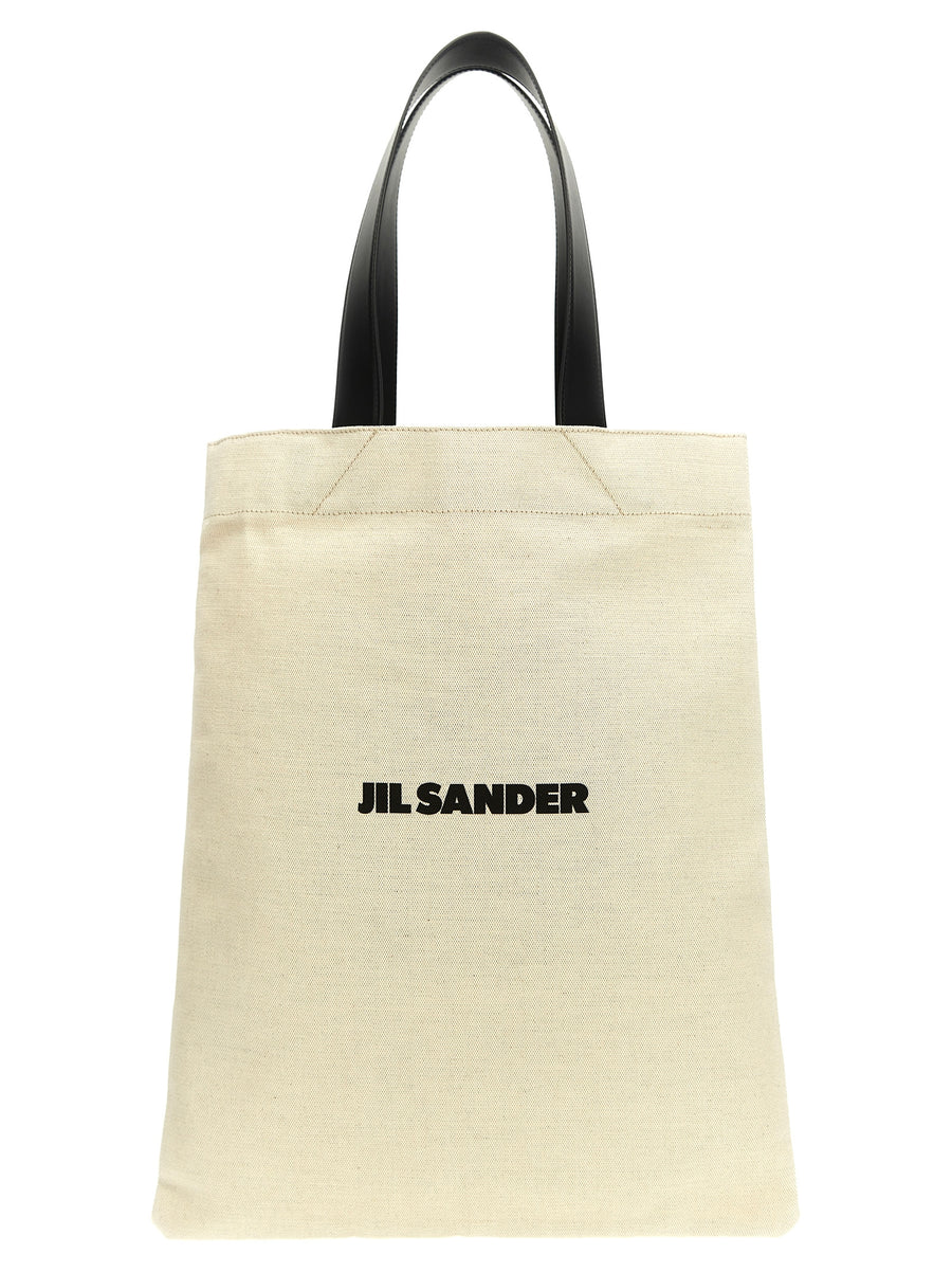 Jil Sander Flat Shopper Tote Medium Minimal Canvas With Leather Handles For Women Luxury Everyday Use