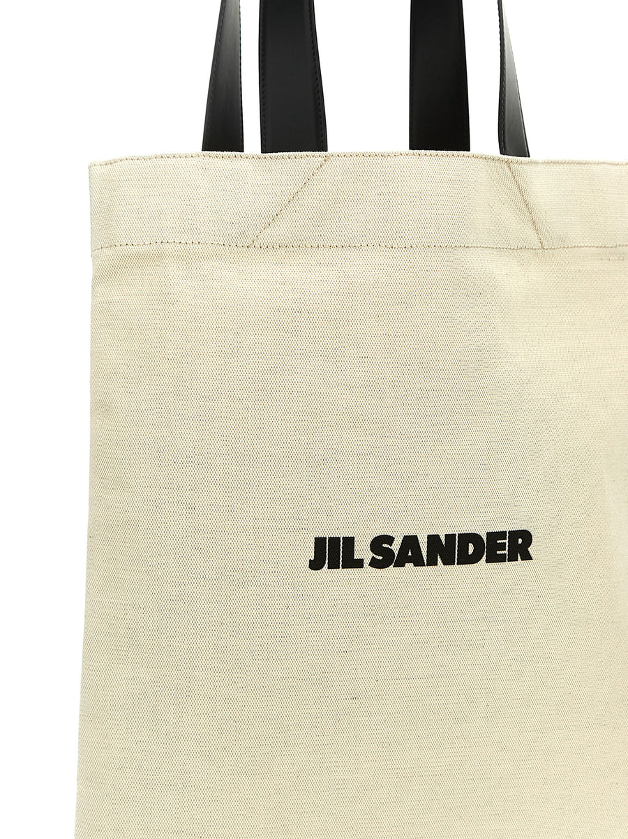 Jil Sander Flat Shopper Tote Medium Minimal Canvas With Leather Handles For Women Luxury Everyday Use