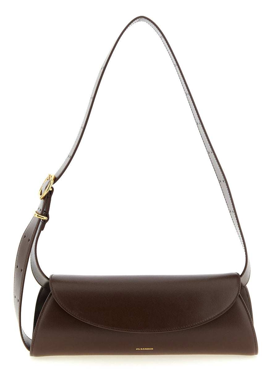 Jil Sander Cannolo Small Brown Calfskin Leather Shoulder Bag