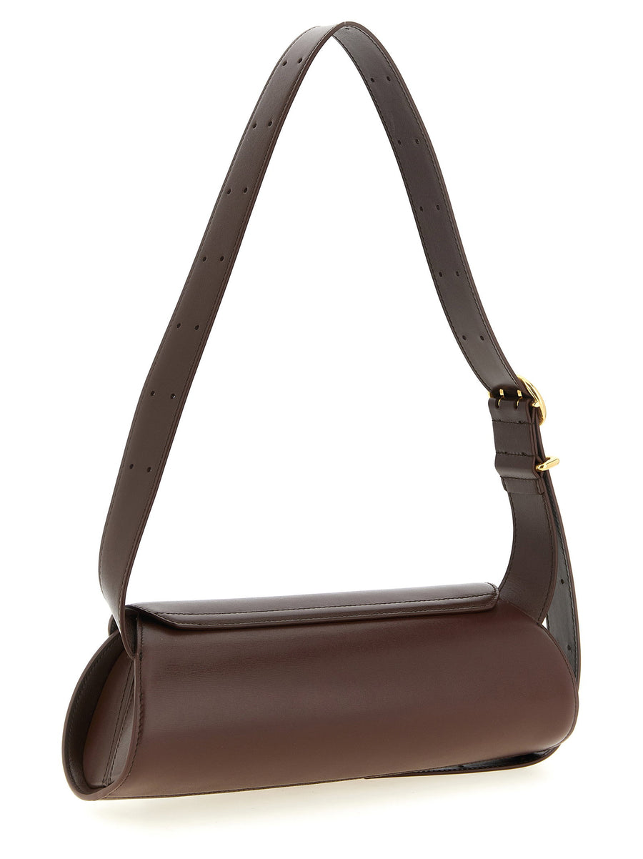 Jil Sander Cannolo Small Brown Calfskin Leather Shoulder Bag