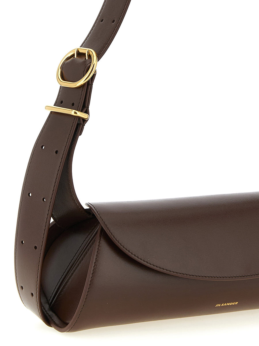 Jil Sander Cannolo Small Brown Calfskin Leather Shoulder Bag