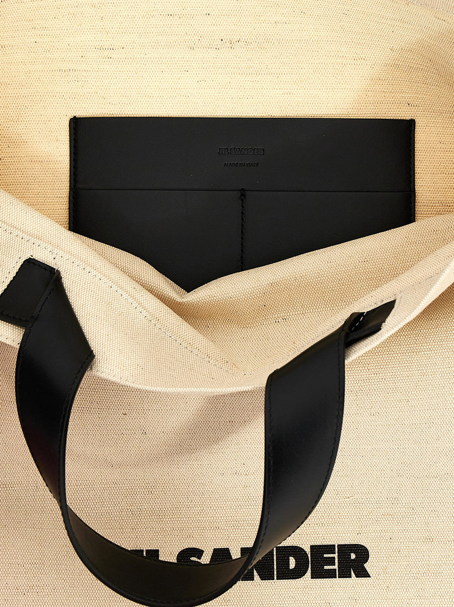 Jil Sander Border Book Tote Luxury Shopper Bag For Women With Leather Details And Dual Handles