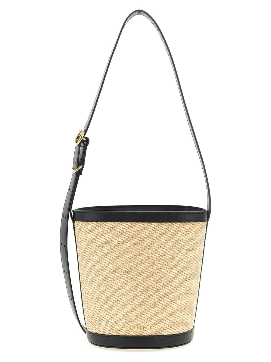 Jil Sander Cannolo Bucket Bag Multicolor Raffia Leather With Removable Clutch For Women
