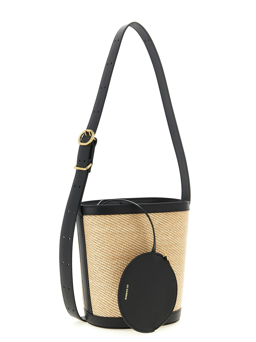 Jil Sander Cannolo Bucket Bag Multicolor Raffia Leather With Removable Clutch For Women