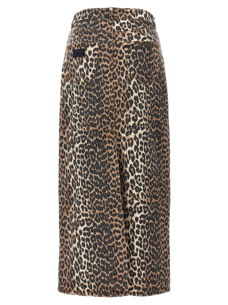 Ganni Leopard Print Long Skirt For Women Eco Friendly 99 Percent Organic Cotton Denim Versatile Everyday Wear