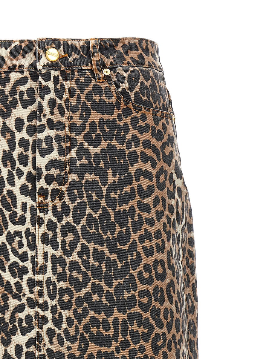 Ganni Leopard Print Long Skirt For Women Eco Friendly 99 Percent Organic Cotton Denim Versatile Everyday Wear