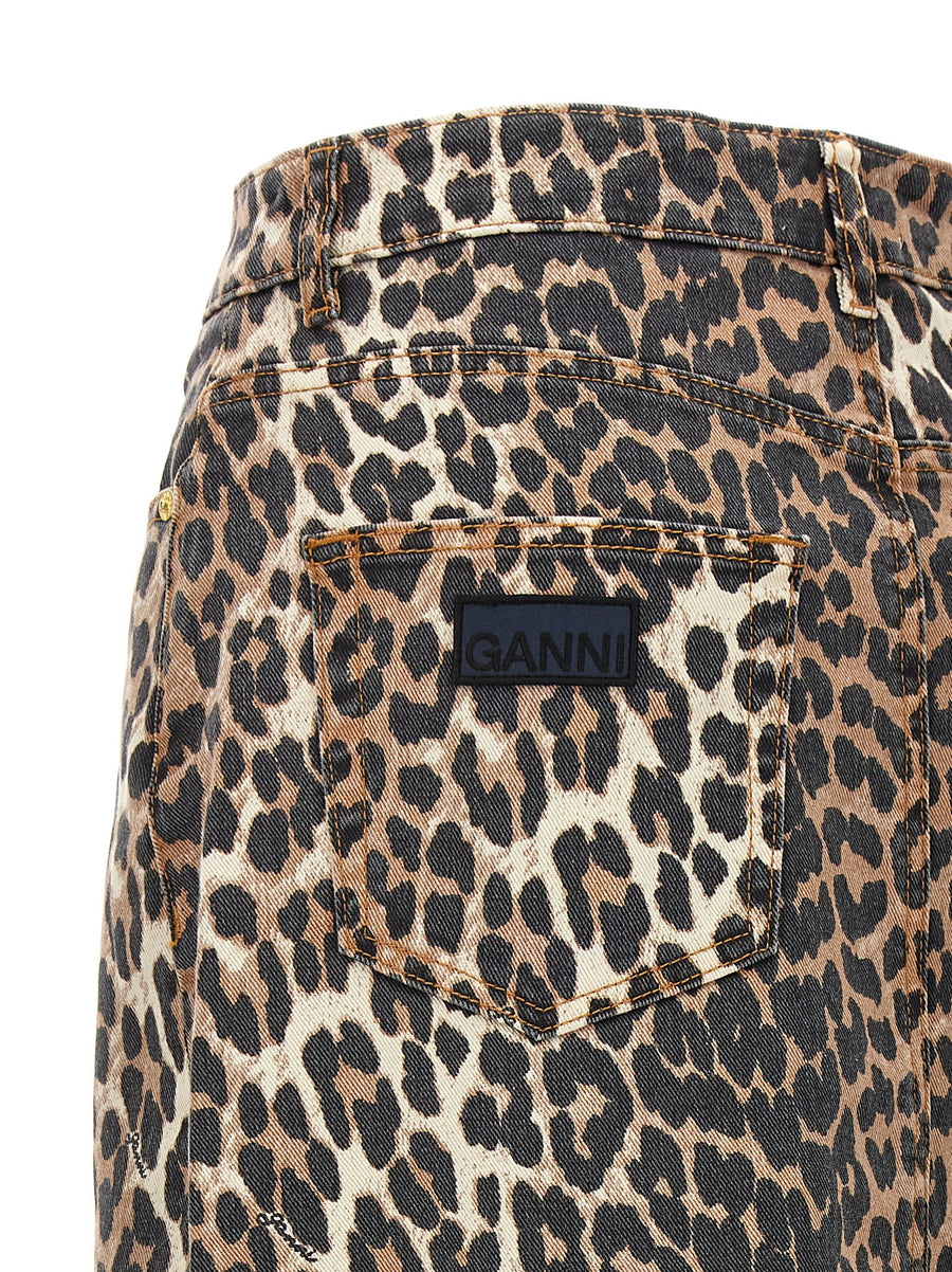 Ganni Leopard Print Long Skirt For Women Eco Friendly 99 Percent Organic Cotton Denim Versatile Everyday Wear
