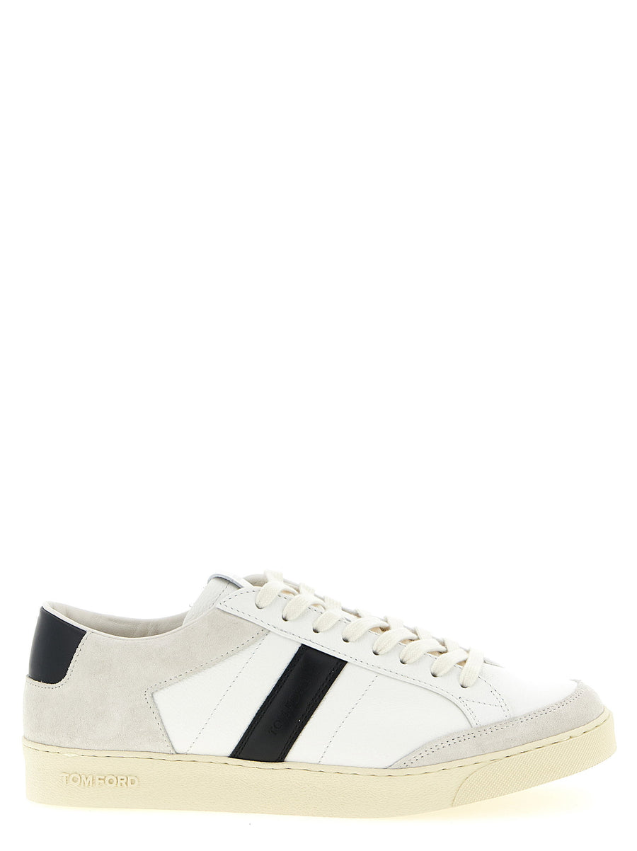Tom Ford Blake Sneakers Premium Leather With Suede Accents For Men White And Black Luxury Everyday Style