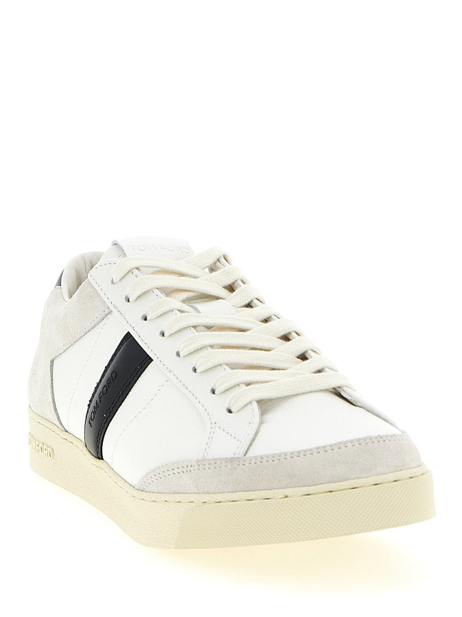 Tom Ford Blake Sneakers Premium Leather With Suede Accents For Men White And Black Luxury Everyday Style