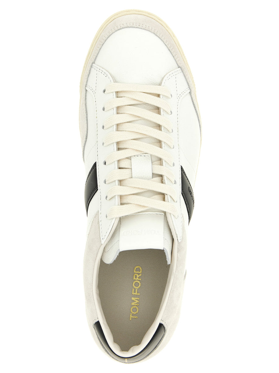 Tom Ford Blake Sneakers Premium Leather With Suede Accents For Men White And Black Luxury Everyday Style