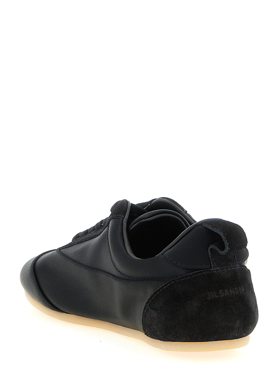 Jil Sander Etage Sneakers For Women Black Satin Suede Luxury Minimalist Everyday Wear