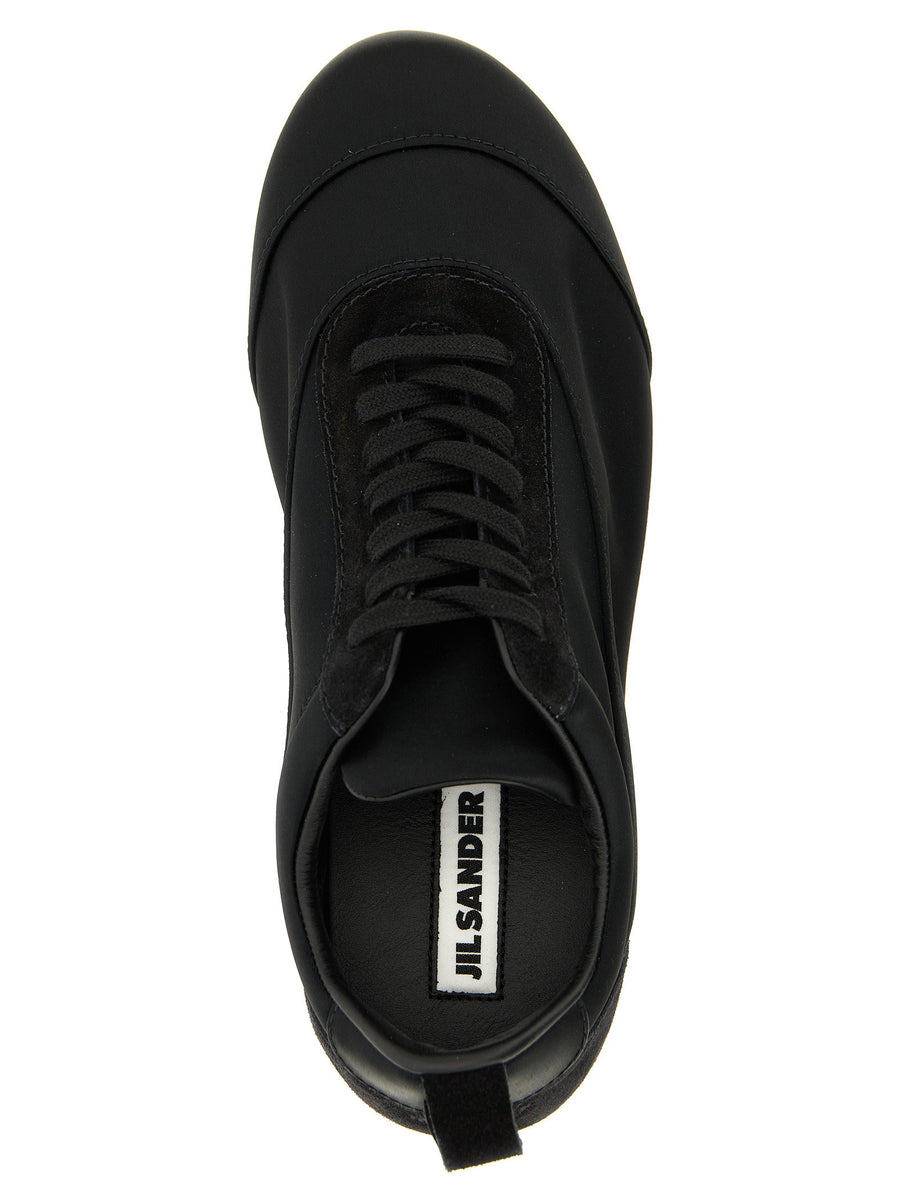 Jil Sander Etage Sneakers For Women Black Satin Suede Luxury Minimalist Everyday Wear