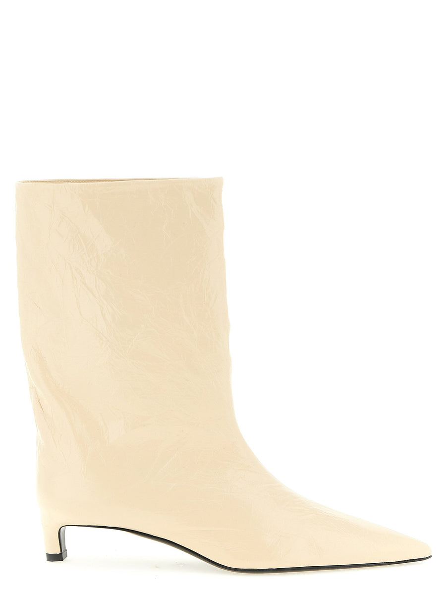 Jil Sander Craquelé Leather Ankle Boots For Women Luxurious Calfskin Beige Texture Perfect For Workwear And Weekend