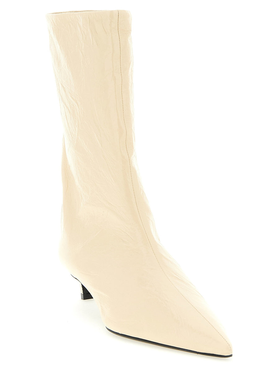 Jil Sander Craquelé Leather Ankle Boots For Women Luxurious Calfskin Beige Texture Perfect For Workwear And Weekend