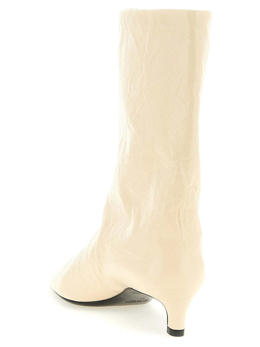 Jil Sander Craquelé Leather Ankle Boots For Women Luxurious Calfskin Beige Texture Perfect For Workwear And Weekend