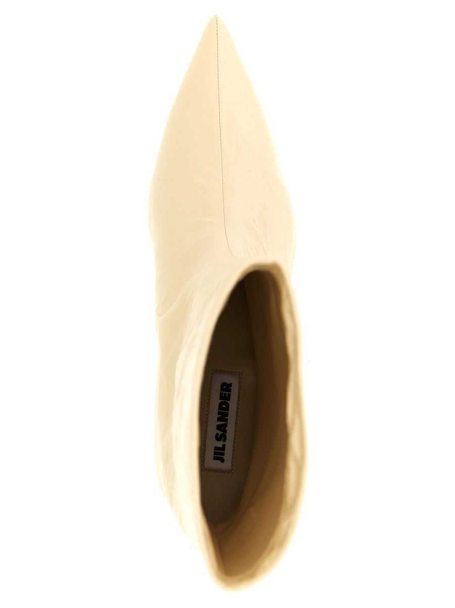 Jil Sander Craquelé Leather Ankle Boots For Women Luxurious Calfskin Beige Texture Perfect For Workwear And Weekend