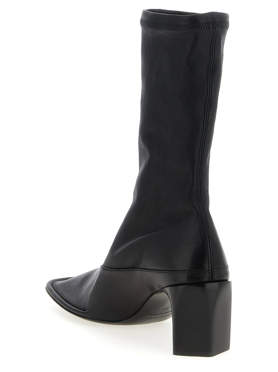 Jil Sander Nappa Ankle Boots For Women Premium Stretch Nappa Leather Pull On Sculptural Heel