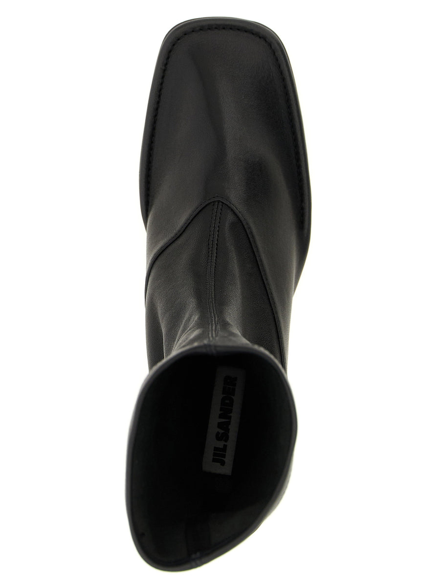 Jil Sander Nappa Ankle Boots For Women Premium Stretch Nappa Leather Pull On Sculptural Heel
