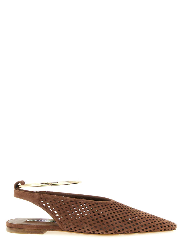 Jil Sander Sling Back Ballet Flats With Removable Anklet Brown Goat Leather Minimalist Luxury For Women