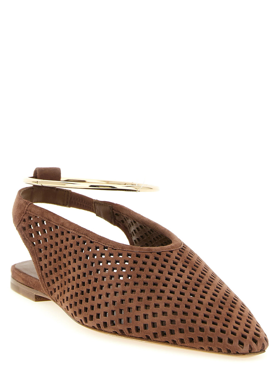 Jil Sander Sling Back Ballet Flats With Removable Anklet Brown Goat Leather Minimalist Luxury For Women