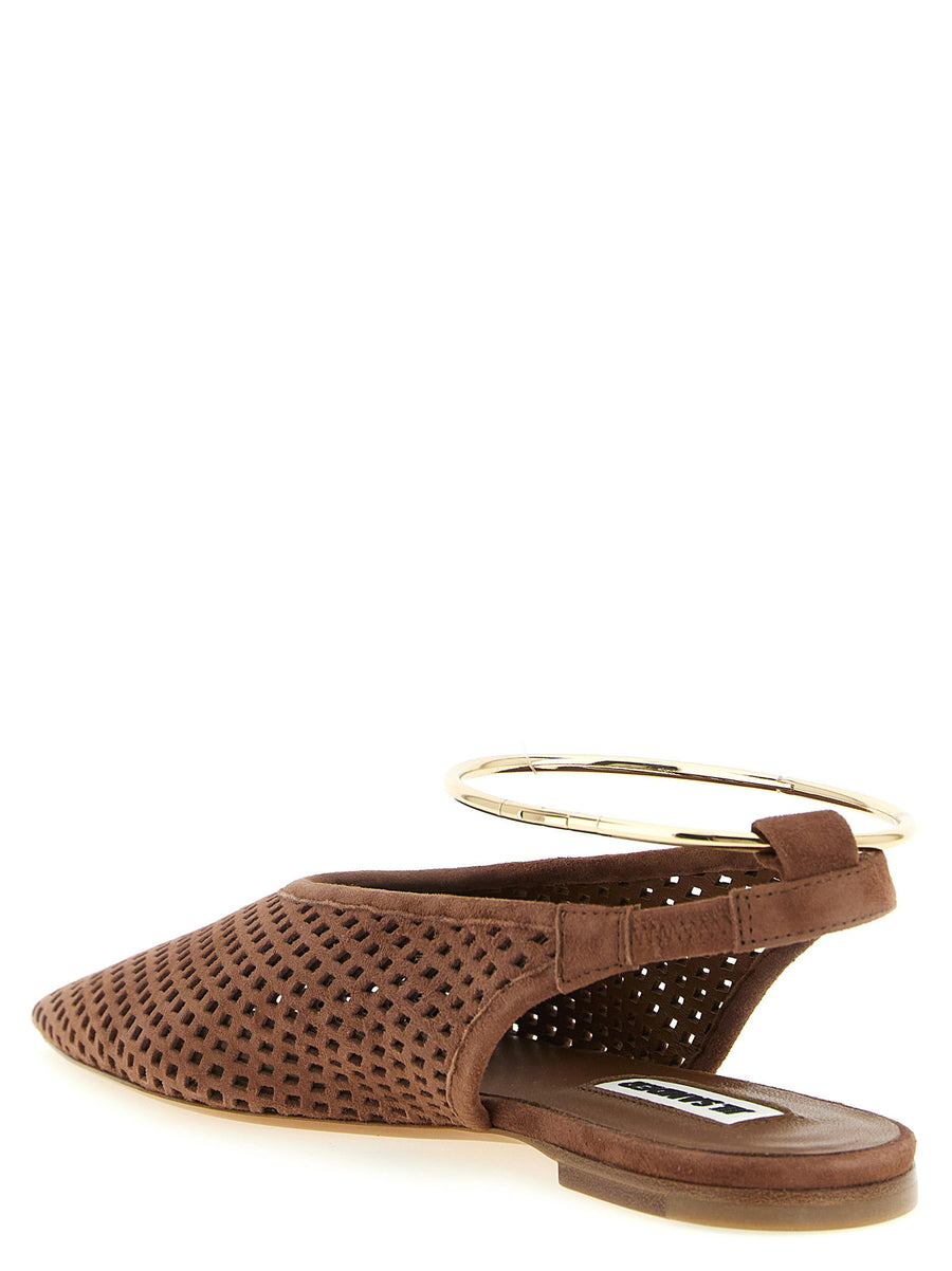 Jil Sander Sling Back Ballet Flats With Removable Anklet Brown Goat Leather Minimalist Luxury For Women