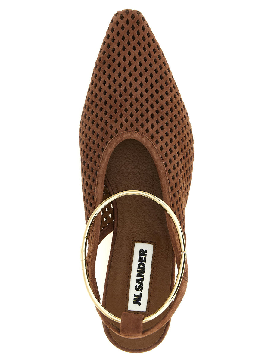 Jil Sander Sling Back Ballet Flats With Removable Anklet Brown Goat Leather Minimalist Luxury For Women