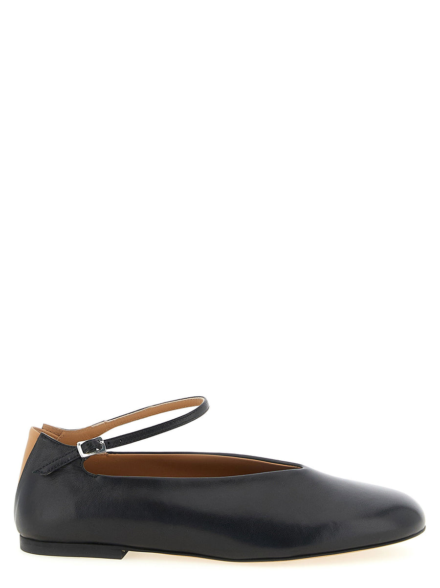 Jil Sander Elyss Ballet Flats Black Calfskin Leather Ankle Strap