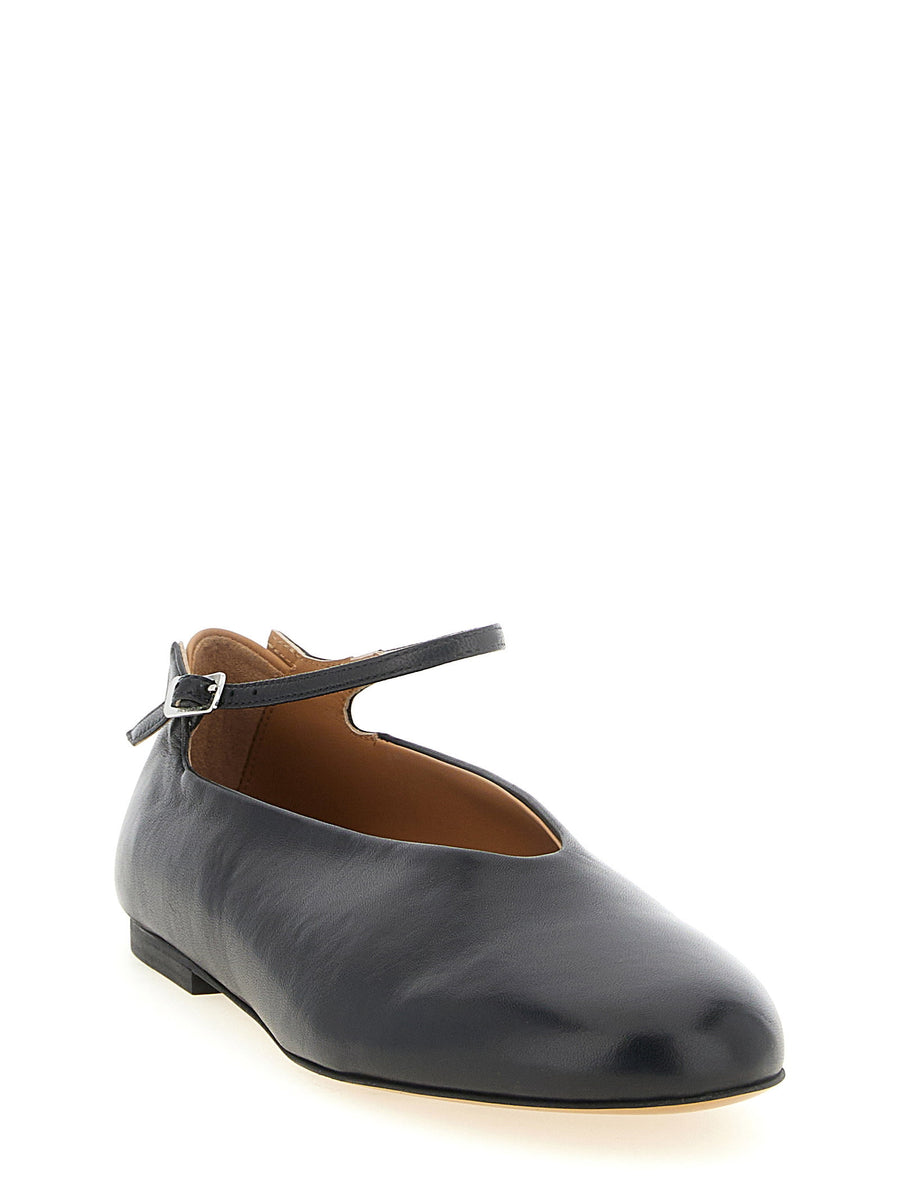 Jil Sander Elyss Ballet Flats Black Calfskin Leather Ankle Strap
