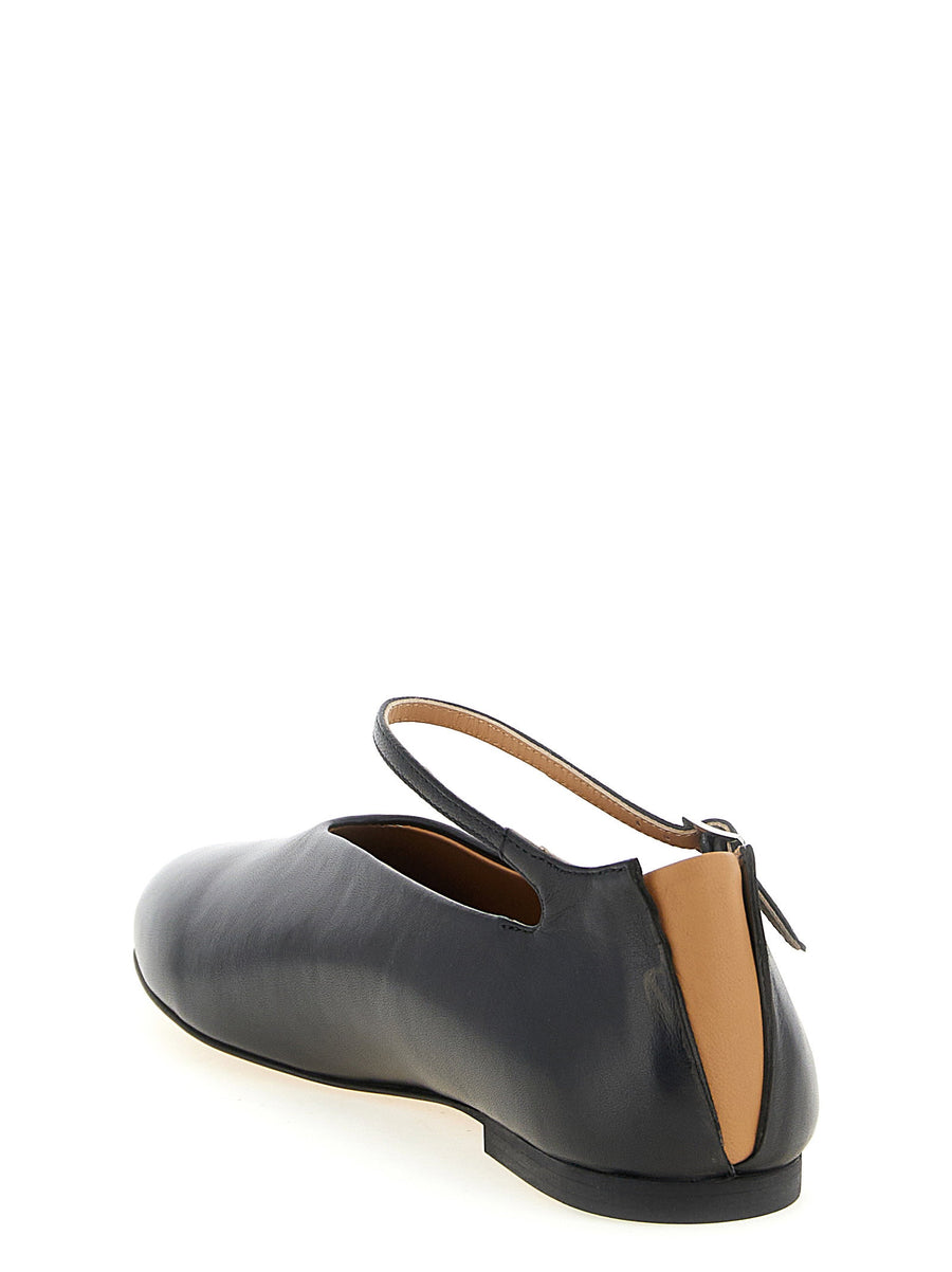 Jil Sander Elyss Ballet Flats Black Calfskin Leather Ankle Strap