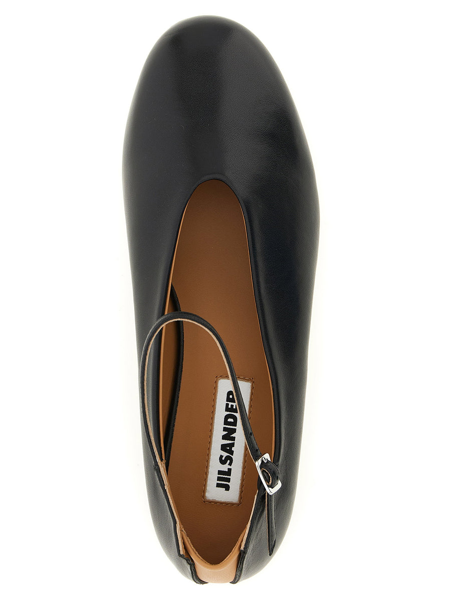 Jil Sander Elyss Ballet Flats Black Calfskin Leather Ankle Strap