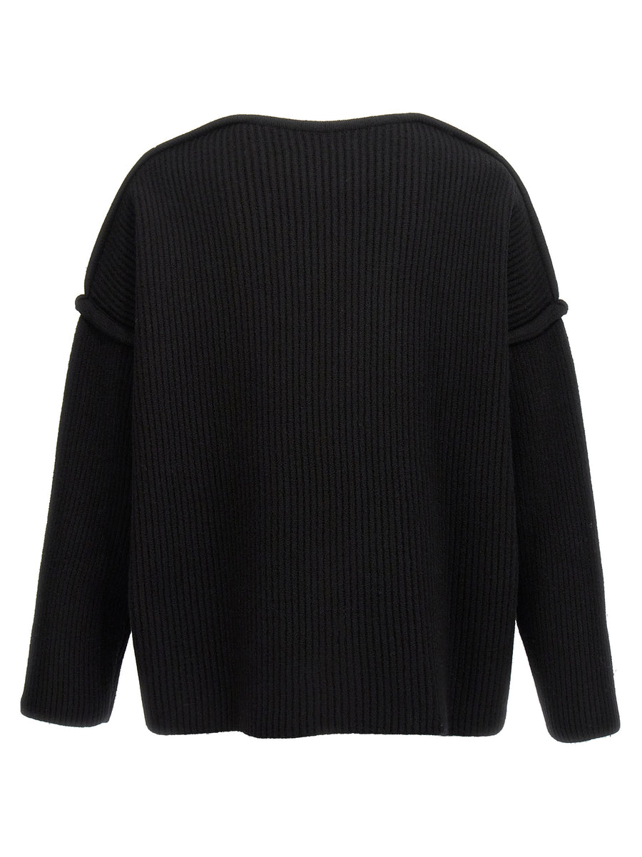Jil Sander Geometric Neckline Wool Sweater For Men Premium Ribbed Knit Luxury Topwear
