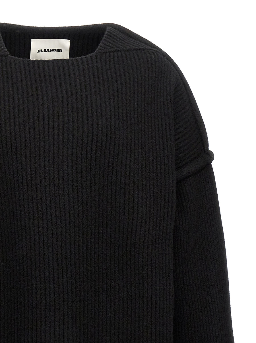 Jil Sander Geometric Neckline Wool Sweater For Men Premium Ribbed Knit Luxury Topwear