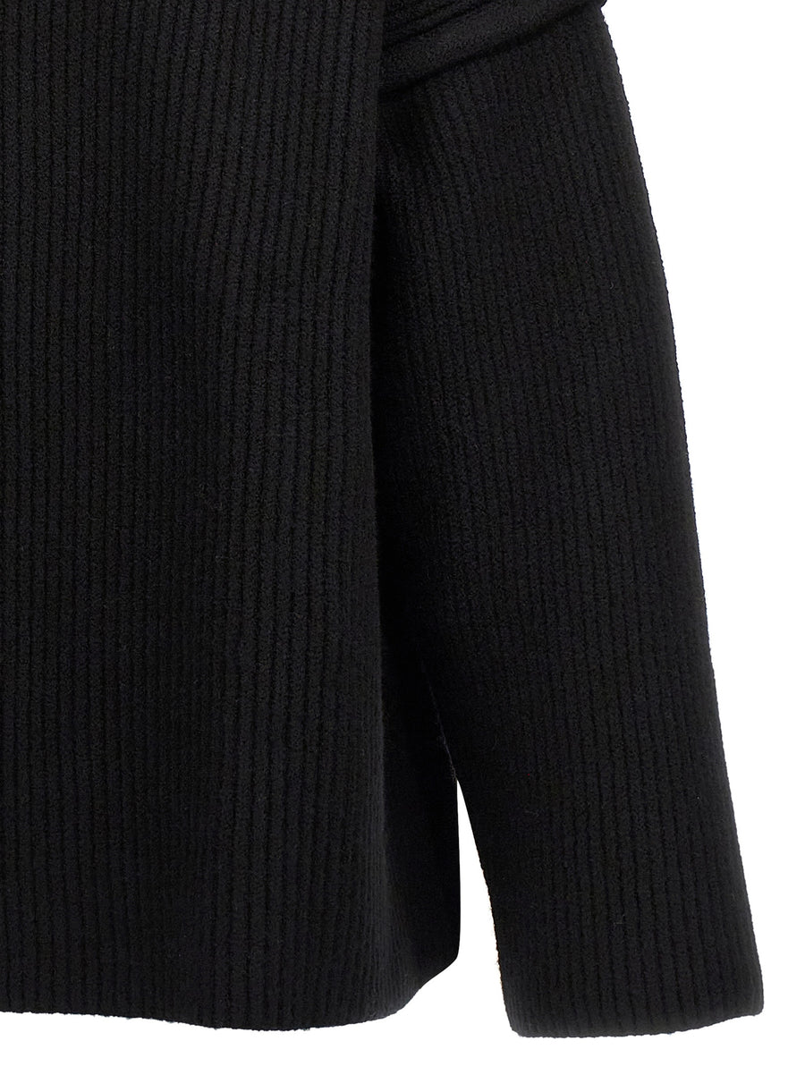 Jil Sander Geometric Neckline Wool Sweater For Men Premium Ribbed Knit Luxury Topwear