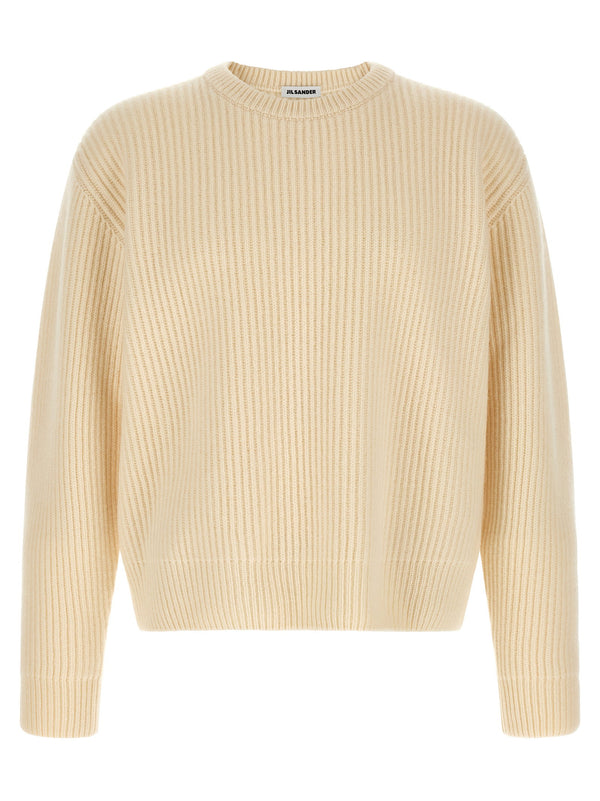Jil Sander Fishermans Rib Wool Sweater for Women Premium Luxury Wool Crew Neck Timeless Style
