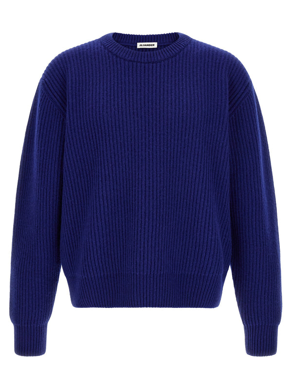 Jil Sander Fishermans Rib Heavy Wool Sweater Blue 100 Percent Wool Luxury Top For Women