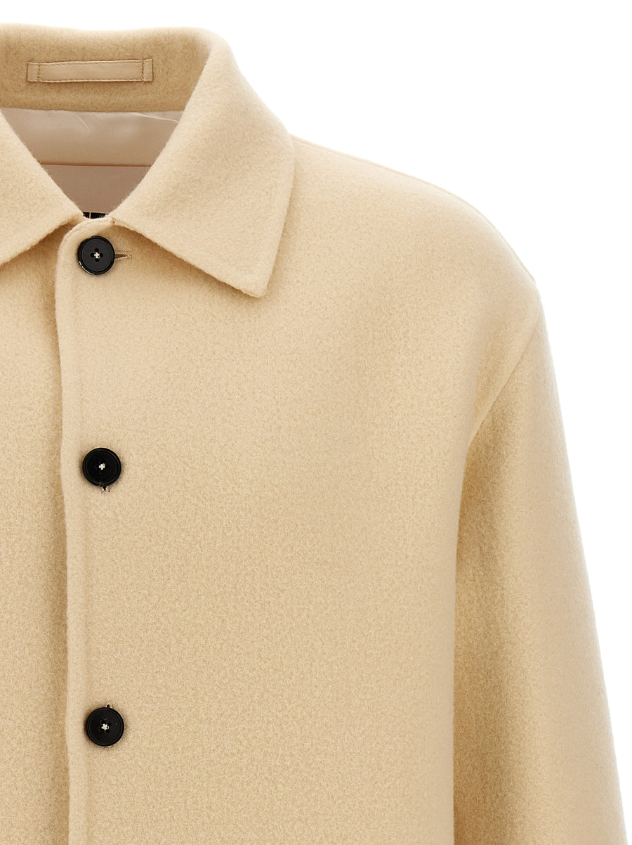 Jil Sander Wool Coat For Men Timeless Minimalist Luxury In Beige Virgin Wool Premium Craftsmanship