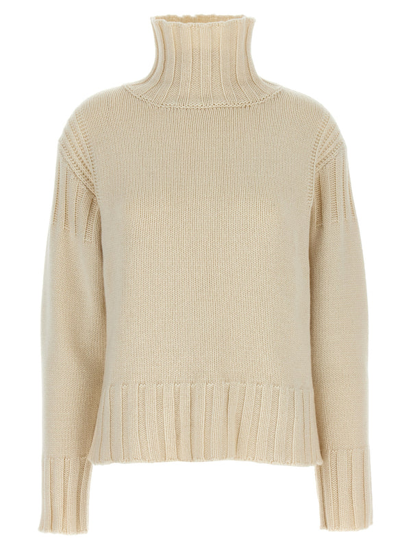 Jil Sander Cashmere Ribbed Detail Sweater For Women High Neck Long Sleeve Luxury Knit