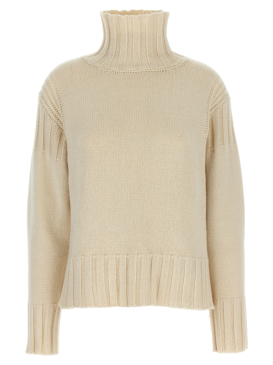 Jil Sander Cashmere Ribbed Detail Sweater For Women High Neck Long Sleeve Luxury Knit