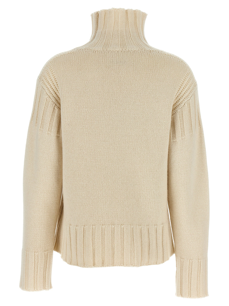 Jil Sander Cashmere Ribbed Detail Sweater For Women High Neck Long Sleeve Luxury Knit