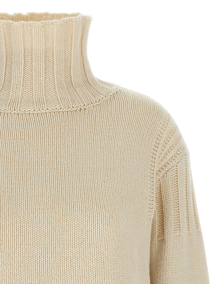 Jil Sander Cashmere Ribbed Detail Sweater For Women High Neck Long Sleeve Luxury Knit