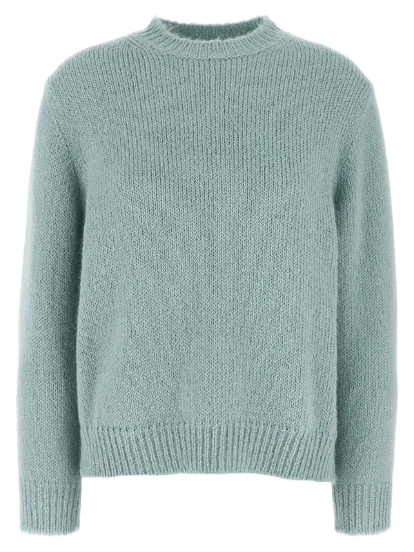 Jil Sander Crewneck Sweater For Women Alpaca Wool Luxury Knit Dropped Shoulders Light Blue