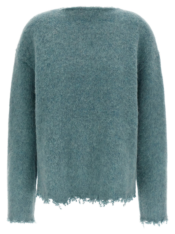 Jil Sander Fringed Light Blue Wool Sweater For Women Luxurious Minimalist Knit With Boat Neck And Fringed Hem